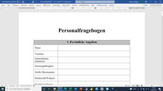 Personalfragebogen Muster - Ansicht auf die Word Datei