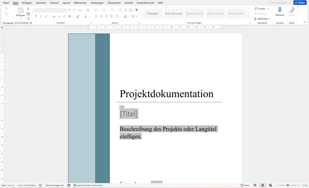 Projektdokumentation Vorlage - Ansicht auf das Produkt Word