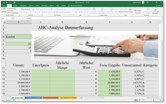 ABC Analyse Excel - Ansicht auf die Excel Datei